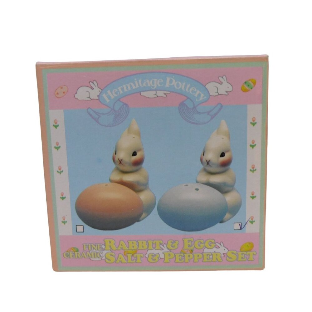 Hermitage Pottery Rabbit And Egg Salt And Pepper Shakers 1994 Ceramic